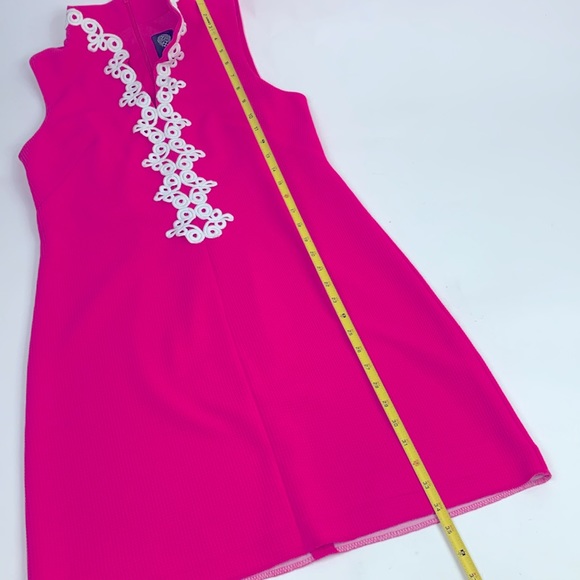 Vince Camuto Bright Pink High Collar Dress Size 8 White Scrolled Design Zip up - Picture 12 of 14